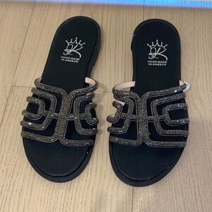 Handmade in Greece Black Embellished Slide Sandals